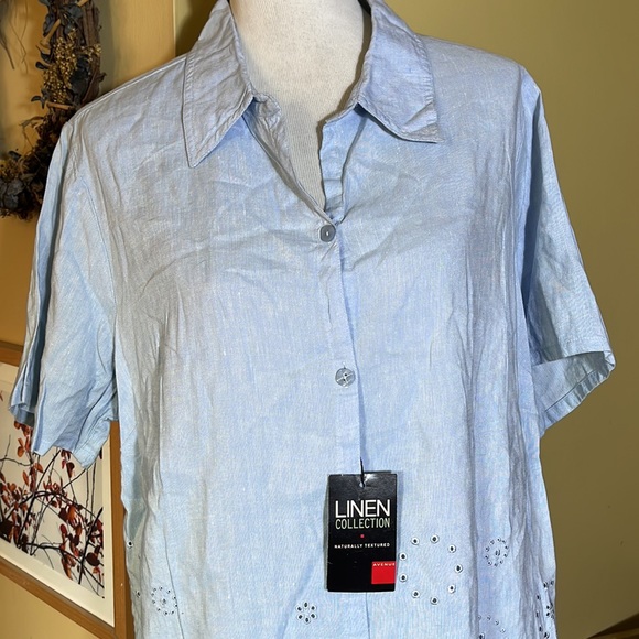 AVENUE Size 14/16 Eyelet CutOut Embroidered Button-front Linen Top  $69 NEW - Picture 3 of 13